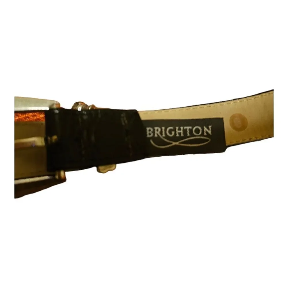 BRIGHTON Dark Brown Leather Croc‎ Print Belt Golf Charms - Size Medium 30
